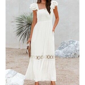 Zesica‎ Dress Full Length Size L Wedding Cottage Lace Sleeveless Maxi